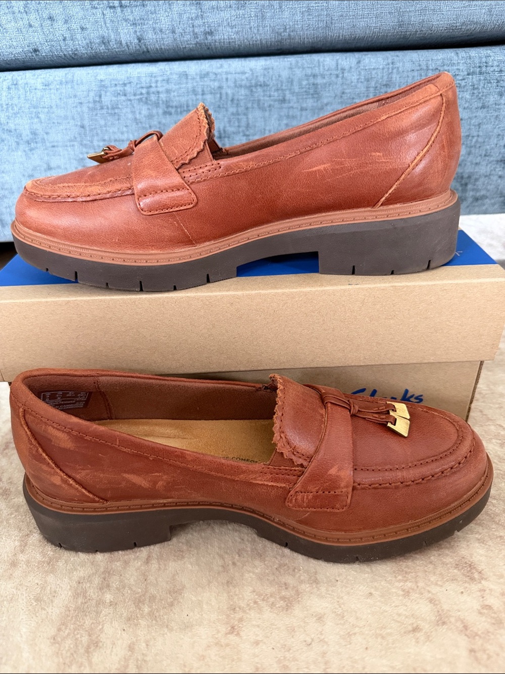 Clarks Women's Westlynn Bella Chestnut Leather Tassel Loafers - Picture 3 of 8